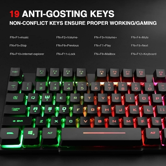 Rii RK100+ Multiple Color Rainbow LED Backlit Large Size USB Wired Mechanical Fe - Picture 5 of 6